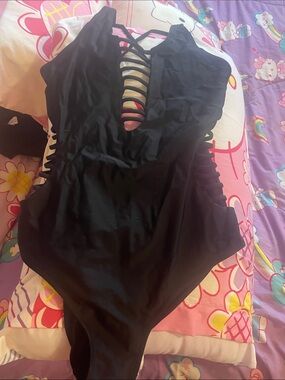 Black Strappy One-Piece Swimsuit